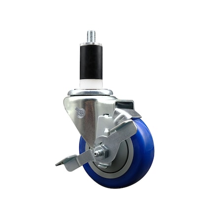 Service Caster 3.5'' SS Blue Poly Swivel 1-3/8'' Expanding Stem Caster with Brake SCC-SSEX20S3514-PPUB-BLUE-TLB-138